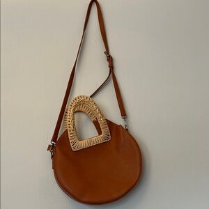 Anthropologie Brown Leather Shoulder Bag with Woven Handle